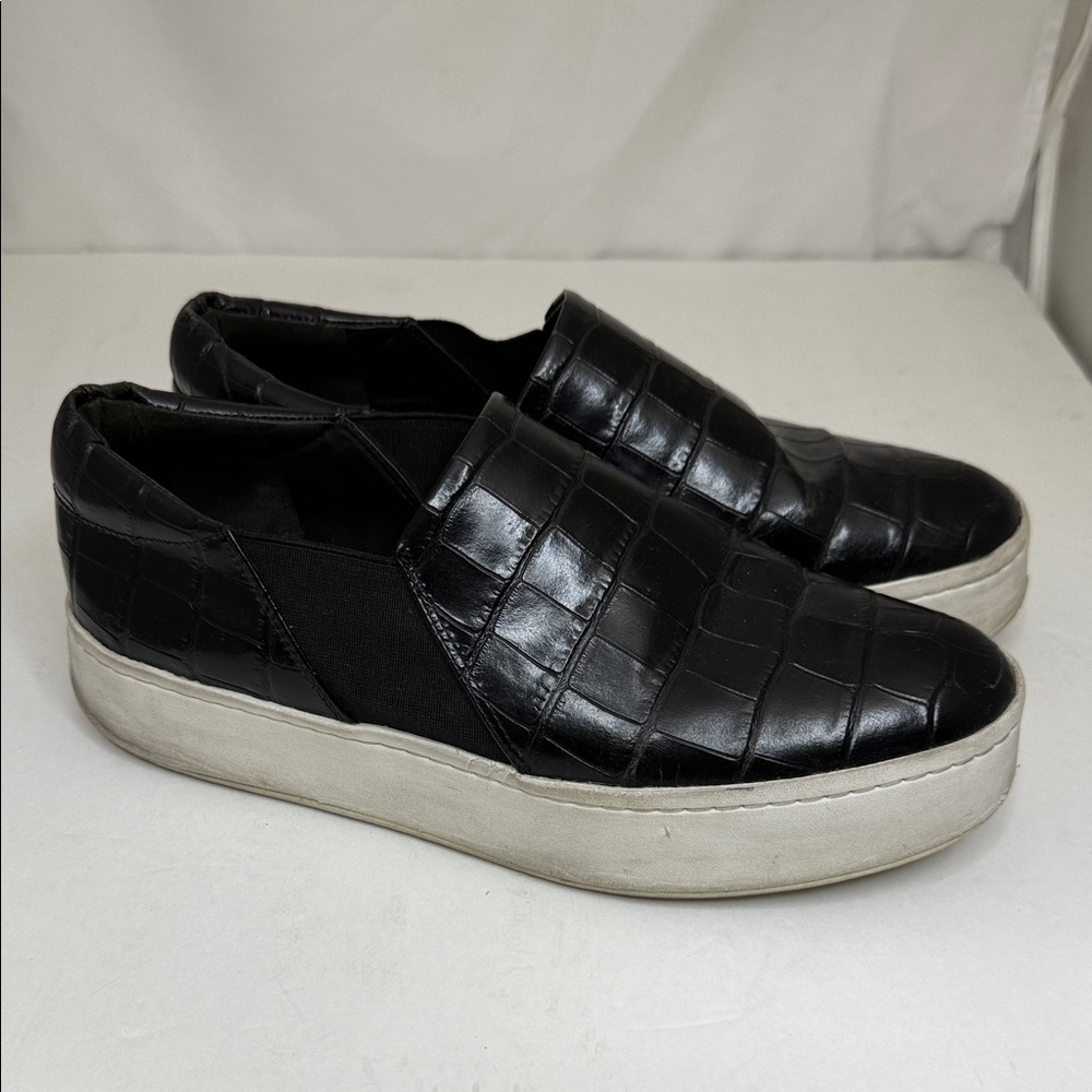 Vince Black Embossed Leather Slip-Ons